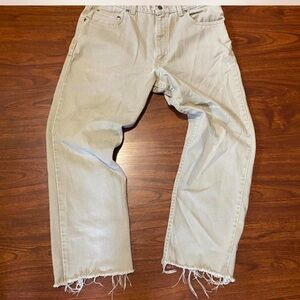 Frayed Hem Light Beige Jeans